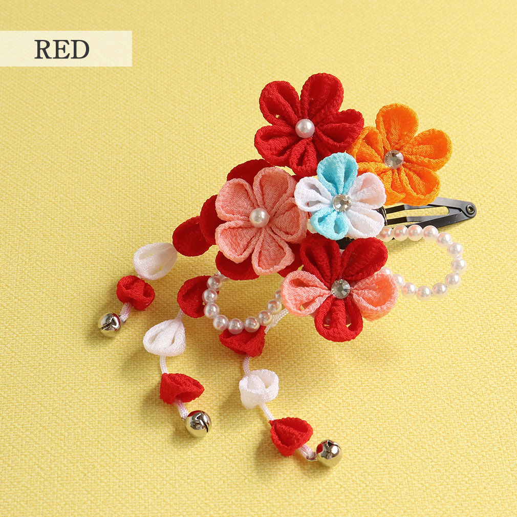 七五三 髪飾り 3歳 7歳 女の子 1点セット 赤 ピンク クリップ 簡単 つまみ細工 