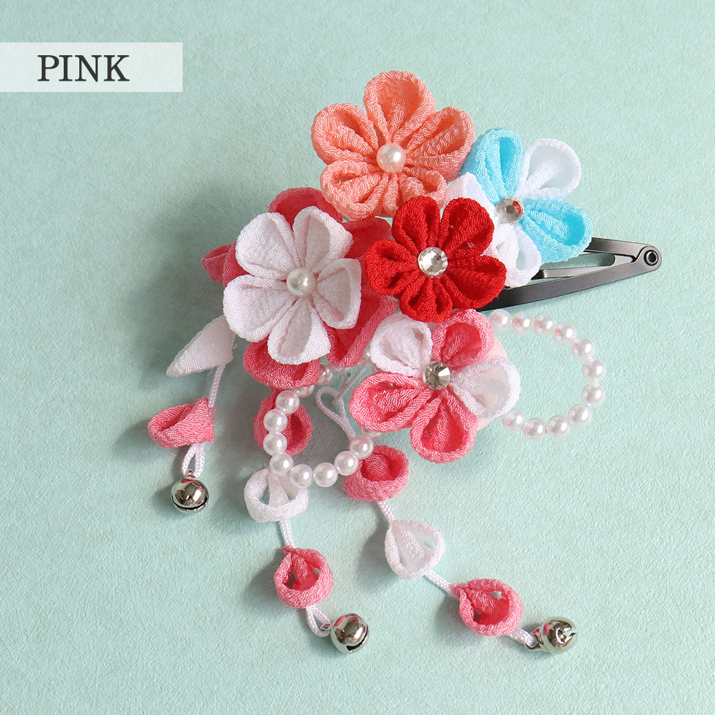七五三 髪飾り 3歳 7歳 女の子 1点セット 赤 ピンク クリップ 簡単 つまみ細工 