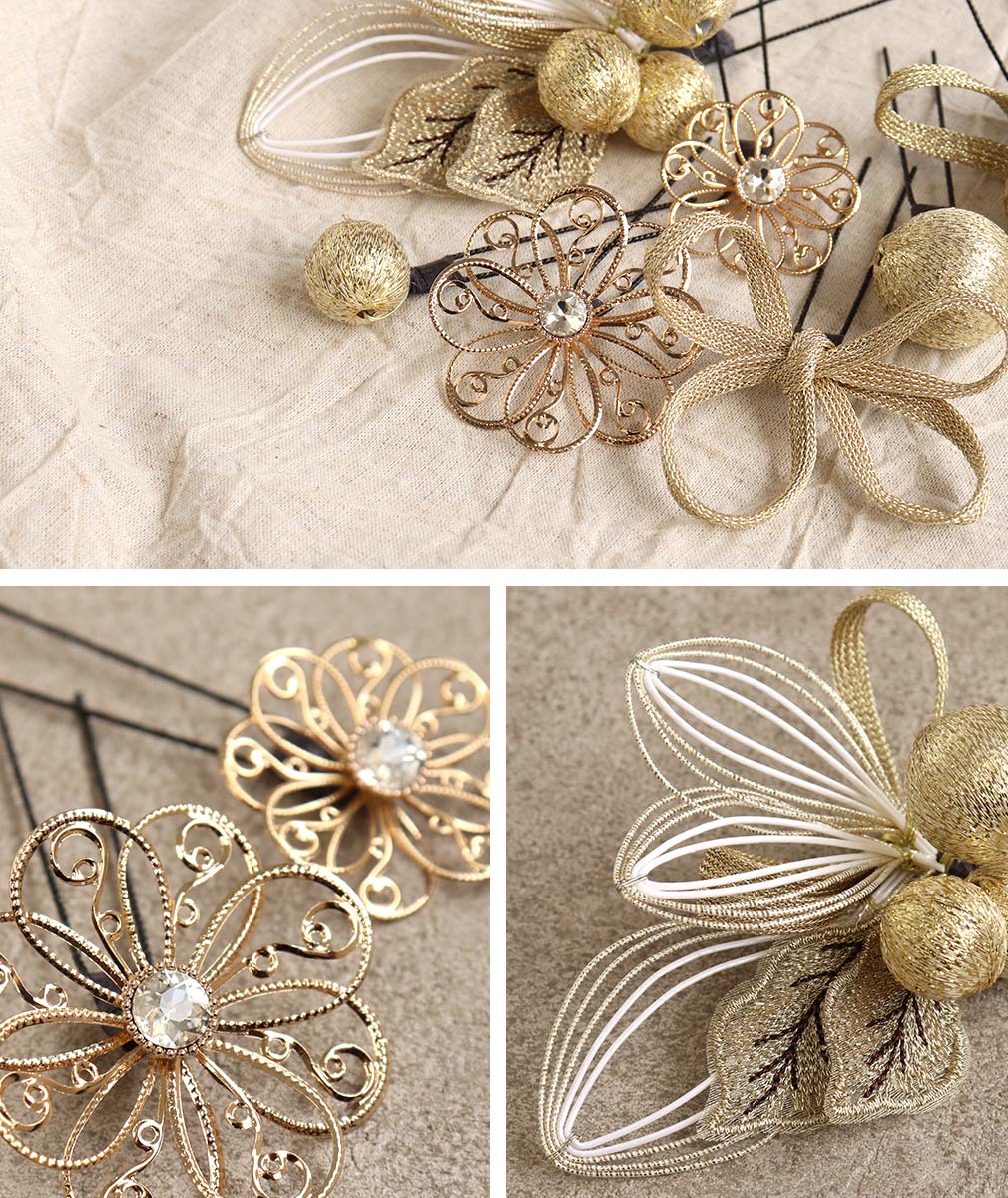 髪飾り 成人式 振袖 袴 花飾り 水引 葉 玉飾り 金 銀 全2タイプ かみかざり ヘアアクセ 振袖 振り袖 袴 成人式