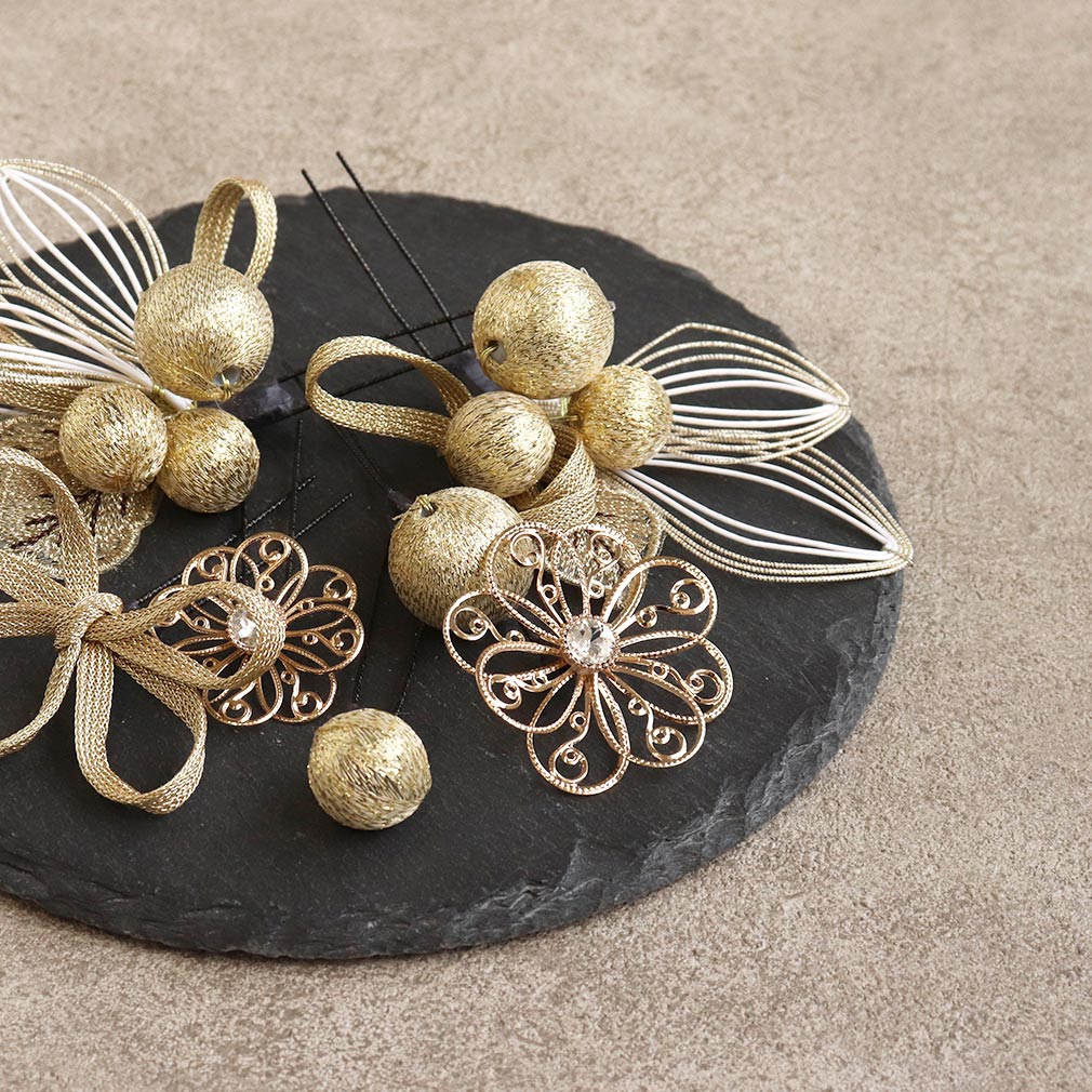 髪飾り 成人式 振袖 袴 花飾り 水引 葉 玉飾り 金 銀 全2タイプ かみかざり ヘアアクセ 振袖 振り袖 袴 成人式