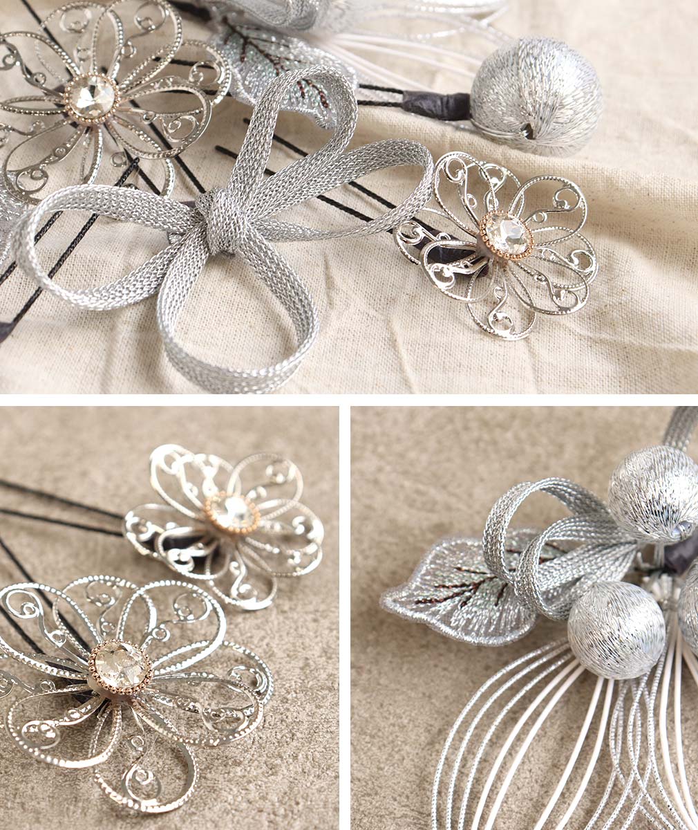 髪飾り 成人式 振袖 袴 花飾り 水引 葉 玉飾り 金 銀 全2タイプ かみかざり ヘアアクセ 振袖 振り袖 袴 成人式