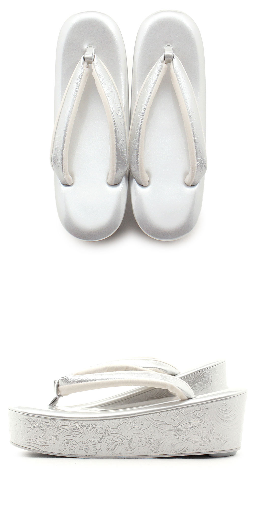 草履 成人式 振袖用 Mサイズ Lサイズ エナメル 金 銀 黒 白 唐花 紗織謹製 厚底 日本製 モダン おしゃれ 袴