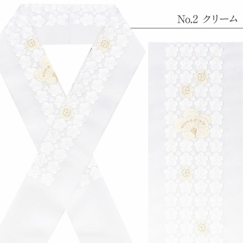 半衿礼装用振袖用＜白／花づくし＞日本製ポリエステル100％【メール便対応可宅配便対応可結婚式成人式卒業式振袖訪問着色無地袴小紋紬和装着物フォーマルセミフォーマル半衿半襟はんえり衿元襟元衿襟彩小径】