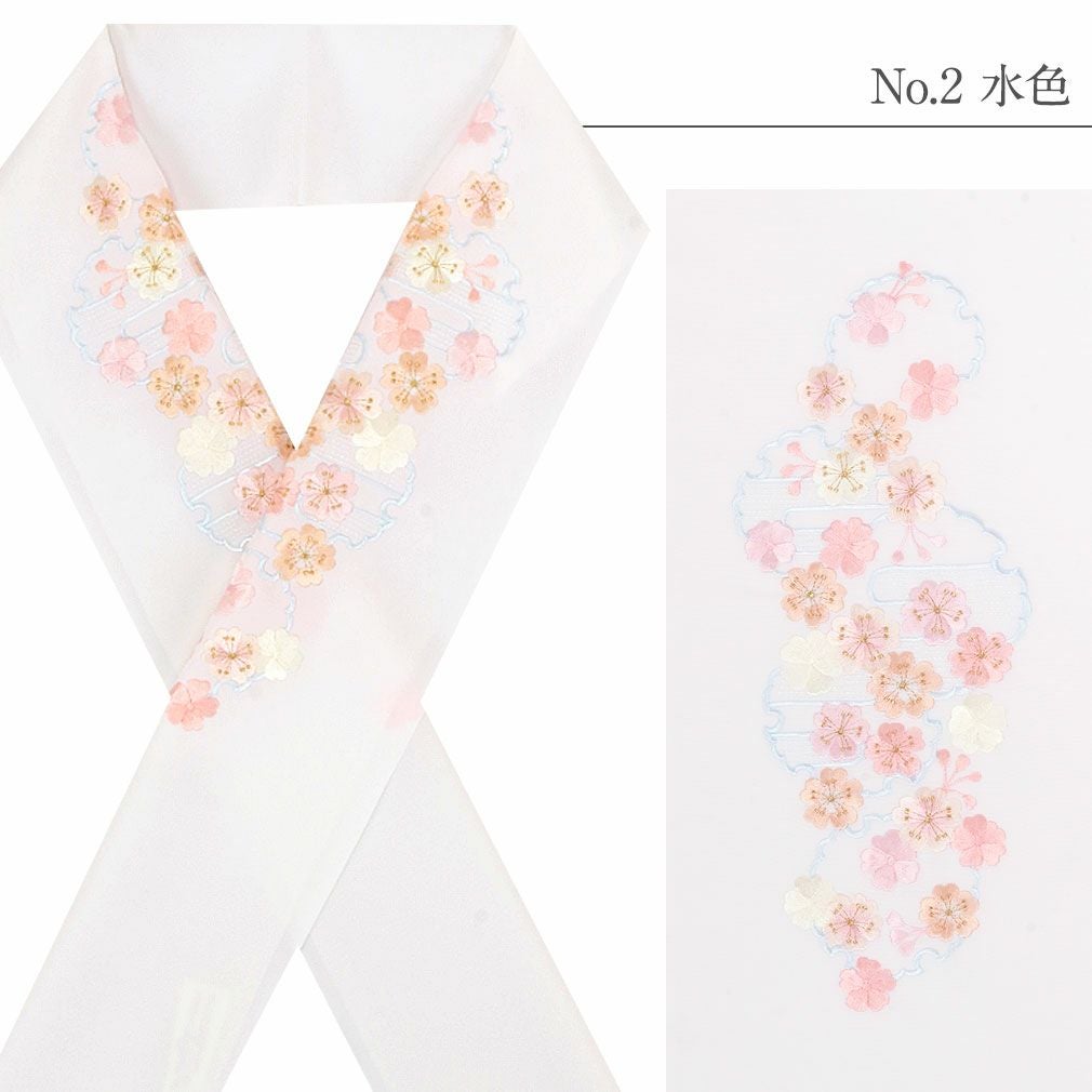 半衿 普段用 ＜全5色／雪輪に桜＞ ピンク 水色 白 日本製