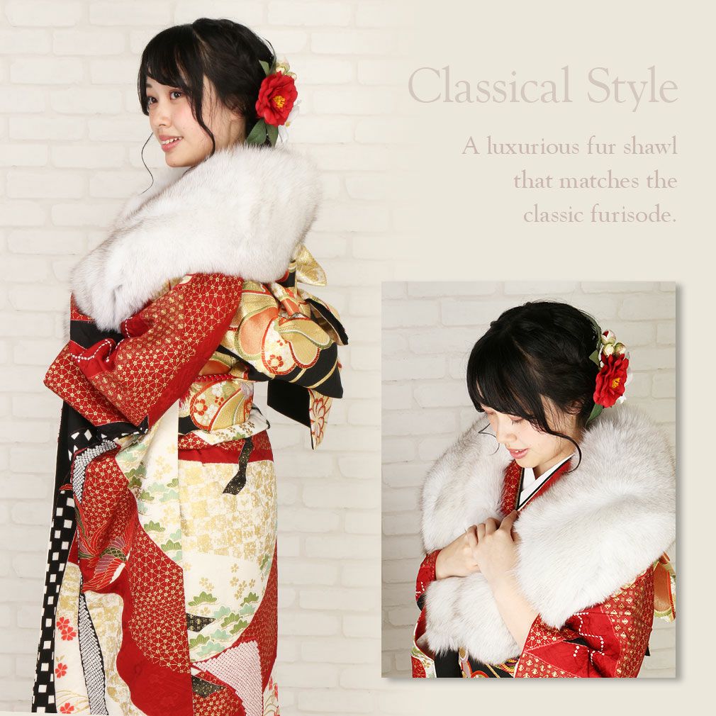 振袖用 ブルーフォックス ファーショール グレー ＜SAGA FURS BLUE FOX