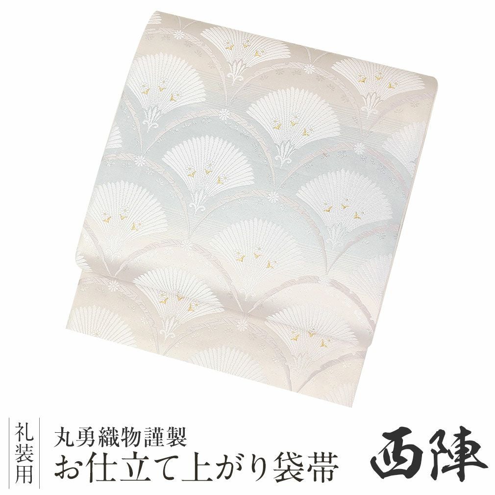 袋帯 帯 留袖 訪問着 ＜シルバー、薄灰青／銀杏紋に扇花＞ 西陣織 正絹