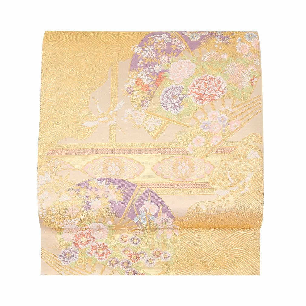 袋帯 帯 留袖 訪問着 ＜ゴールド／扇に四季花＞ 西陣織 正絹 ＜京洛苑