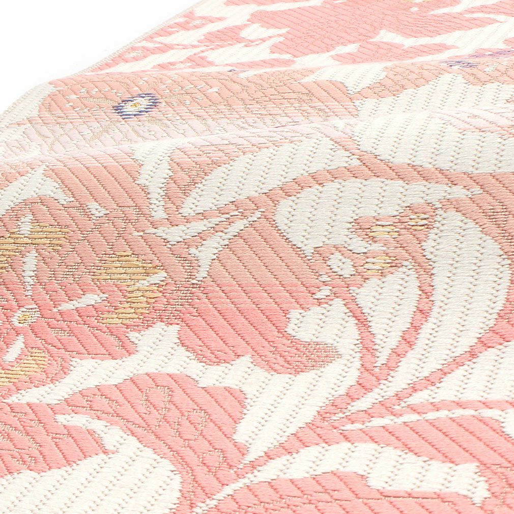 半幅帯 本場筑前博多織 協和織工場 ＜ ピンク ／ 蔦花 ＞ 日本製 正絹