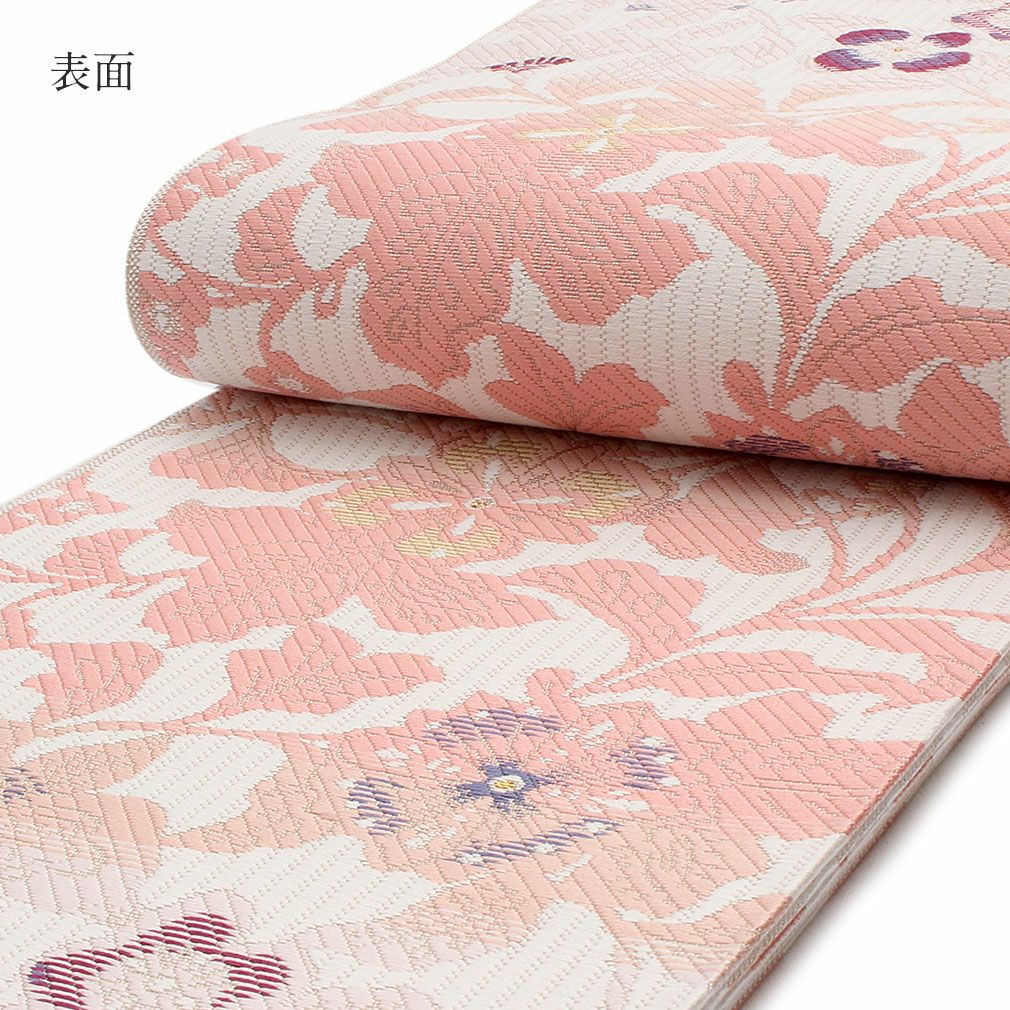 半幅帯 本場筑前博多織 協和織工場 ＜ ピンク ／ 蔦花 ＞ 日本製 正絹