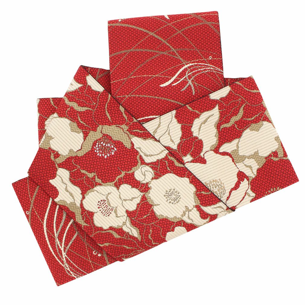 OB78本場筑前博多織小袋帯(半幅帯) 椿 本袋　正絹　新品 博多織 半幅帯 椿 森博多織 正絹 長さ/3m78cm 日本製 和装 小袋帯 半巾