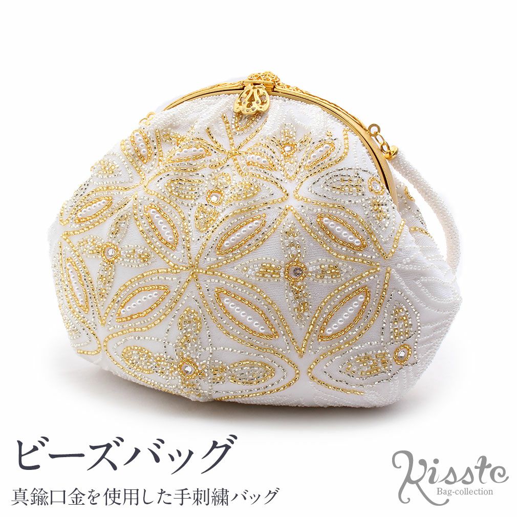 手刺繍ビーズバッグ 国産グラスビーズ ブラック 七宝に華 ハンドバッグ