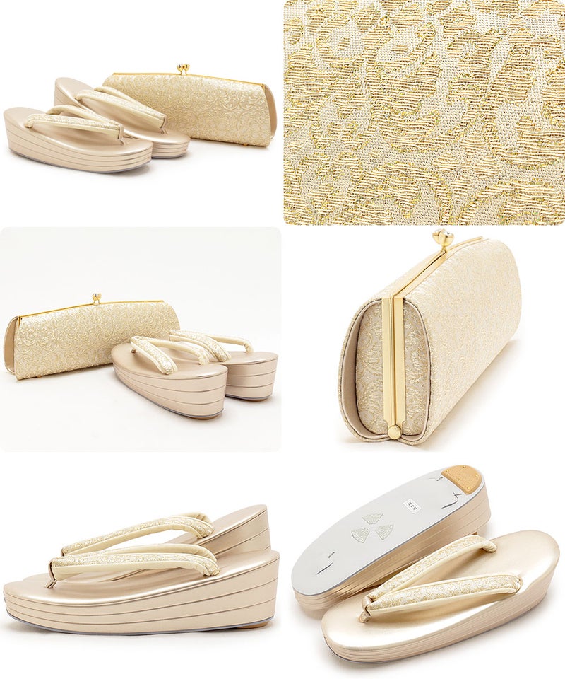  草履バッグセット 留袖用 訪問着用 礼装 S M L LL 小さいサイズ 大きいサイズ 日本製 花唐草 がま口 クラッチ ドレス 和洋 兼用 ゴールド 金 シルバー 銀 Kissteオリジナル 着物 草履 バッグ バック レディース 礼装 黒留袖