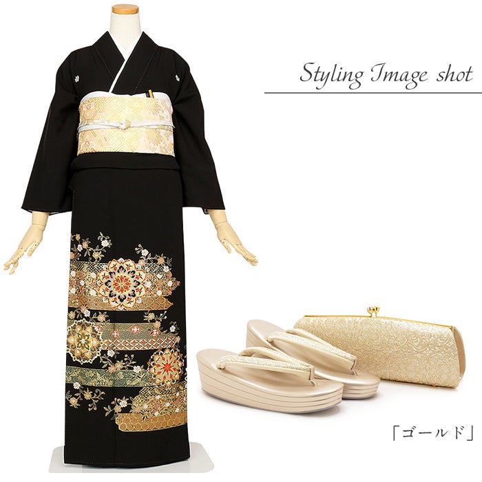  草履バッグセット 留袖用 訪問着用 礼装 S M L LL 小さいサイズ 大きいサイズ 日本製 花唐草 がま口 クラッチ ドレス 和洋 兼用 ゴールド 金 シルバー 銀 Kissteオリジナル 着物 草履 バッグ バック レディース 礼装 黒留袖