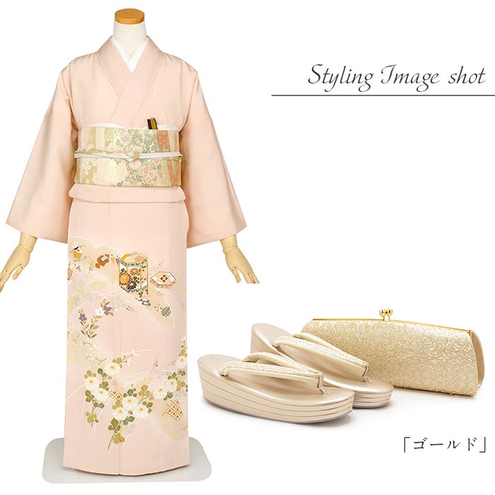  草履バッグセット 留袖用 訪問着用 礼装 S M L LL 小さいサイズ 大きいサイズ 日本製 花唐草 がま口 クラッチ ドレス 和洋 兼用 ゴールド 金 シルバー 銀 Kissteオリジナル 着物 草履 バッグ バック レディース 礼装 黒留袖