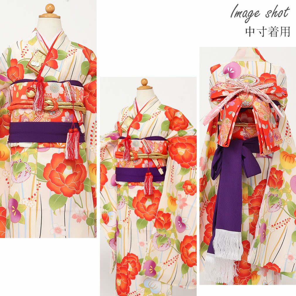 七五三 作り帯　京舞　豪華刺繍　 七五三 7歳 帯 作り帯 結び帯 日本製＜大寸＞ ＜白／小桜＞ 正絹 刺繍