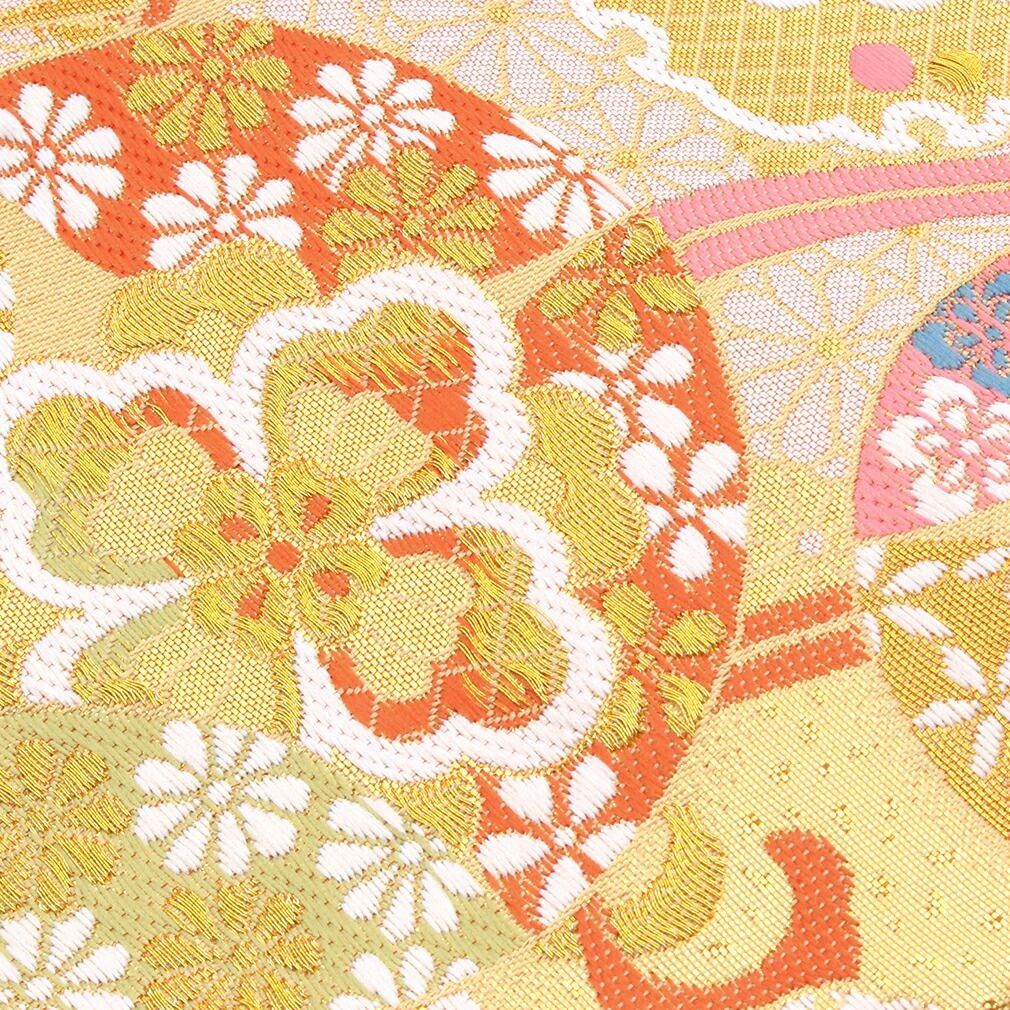 七五三》御祝帯 子供用 作り帯 日本製 ＜中・大＞ ＜金／雪輪 華紋＞ 5