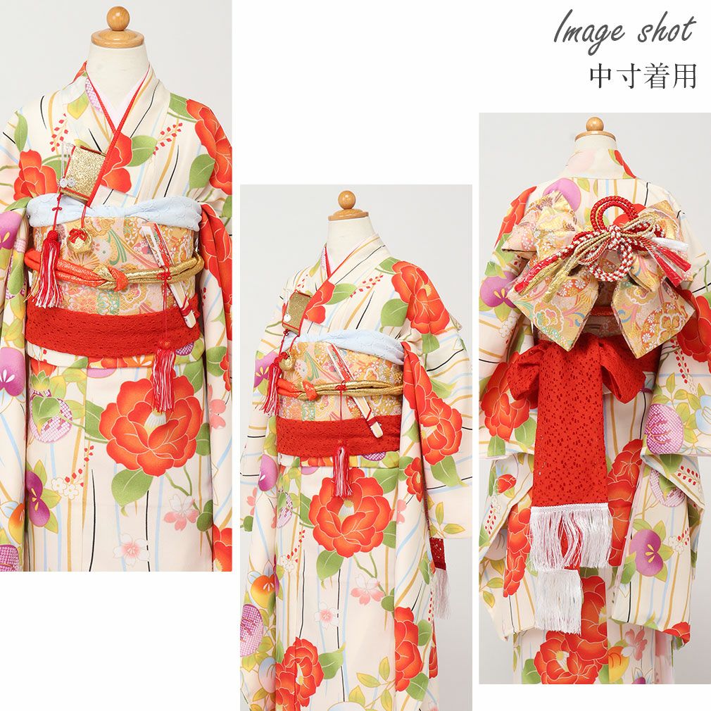 七五三》御祝帯 子供用 作り帯 日本製 ＜中・大＞ ＜金／雪輪 華紋＞ 5