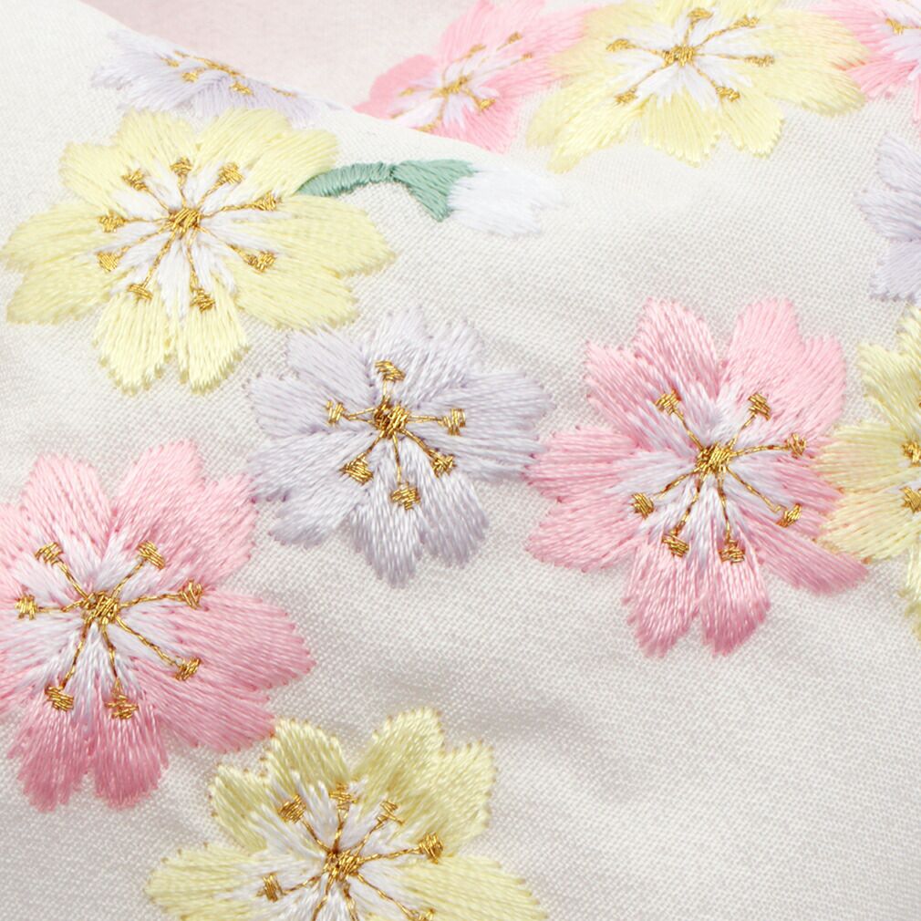 七五三 作り帯　京舞　豪華刺繍　 七五三 7歳 帯 作り帯 結び帯 日本製＜大寸＞ ＜白／小桜＞ 正絹 刺繍