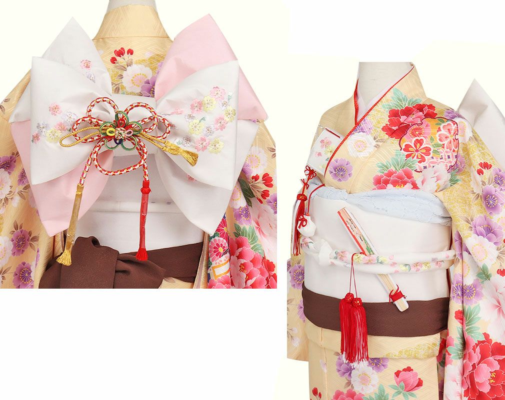 七五三 7歳 帯 作り帯 結び帯 日本製＜大寸＞ ＜白／小桜＞ 正絹 刺繍
