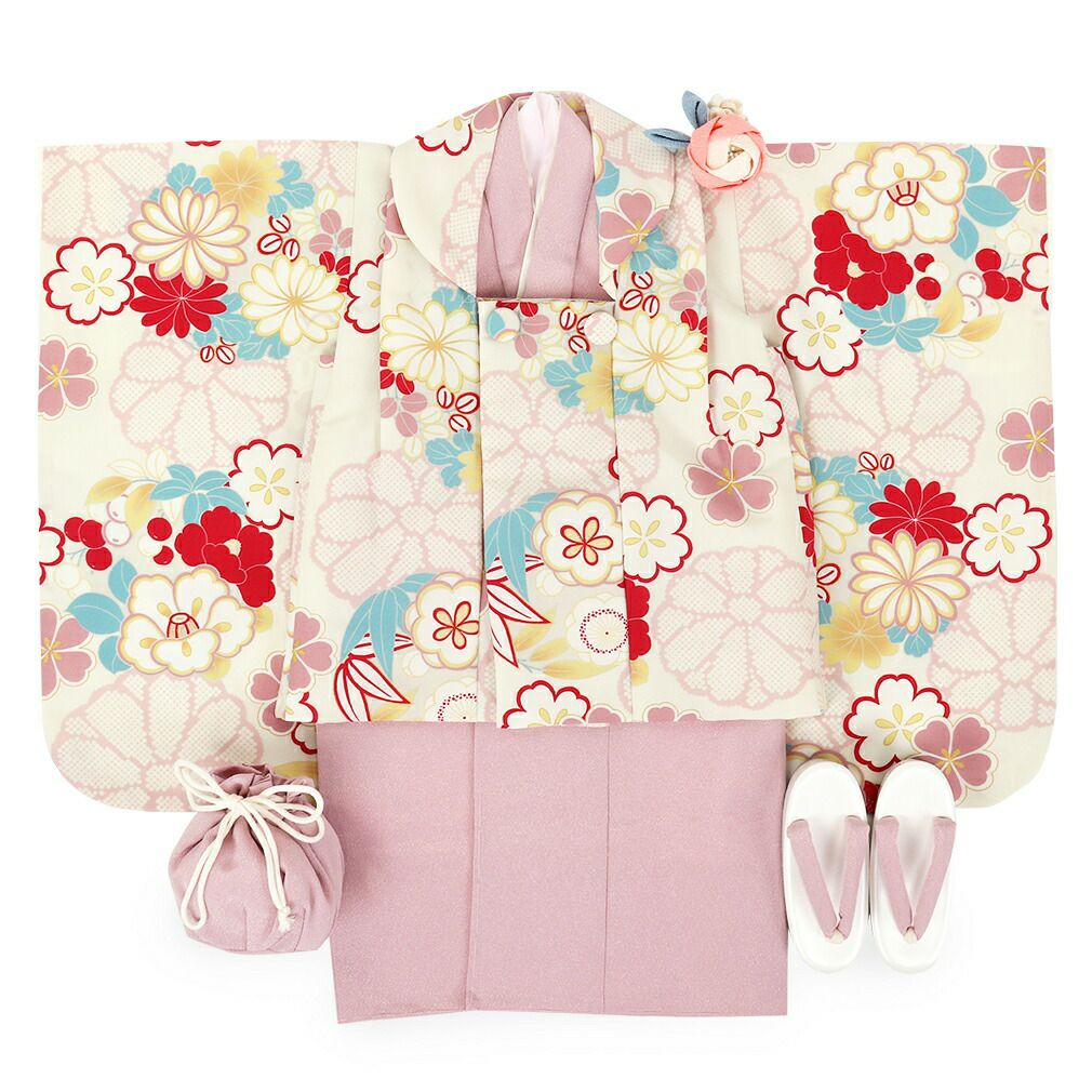 七五三 着物 3歳 女の子 販売 被布セット 7点 鹿の子 花模様
