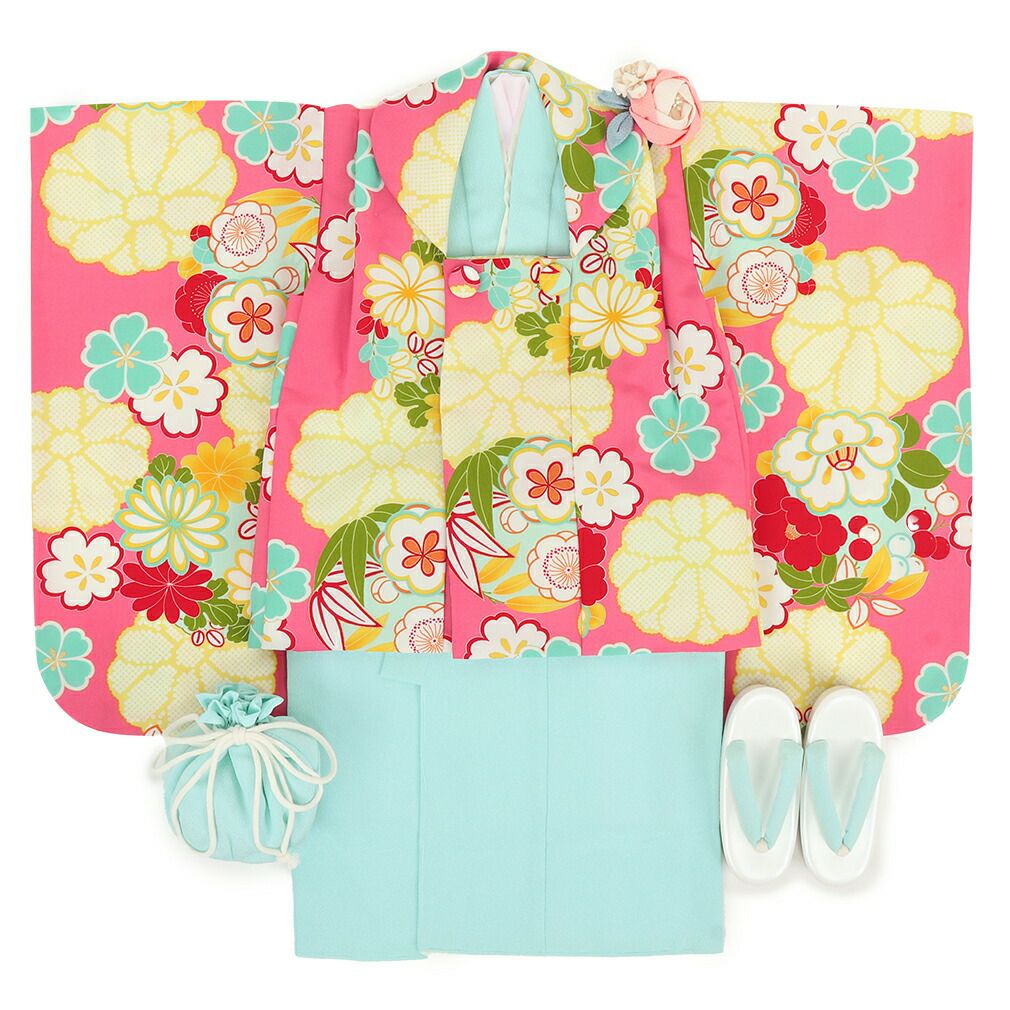 七五三 着物 3歳 女の子 販売 被布セット 7点 鹿の子 花模様