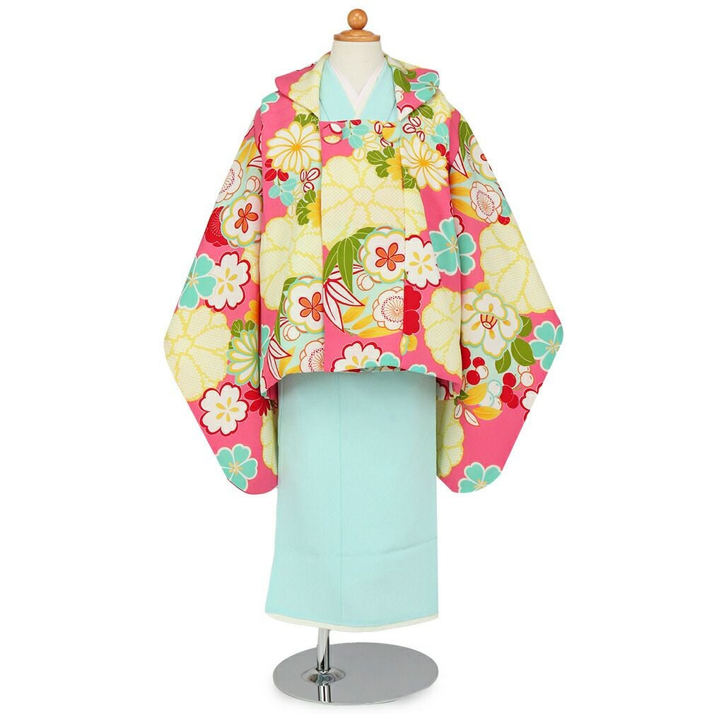 3歳 七五三 着物セット 花柄 七五三 着物 3歳 女の子 販売 被布セット 7点 鹿の子 花模様