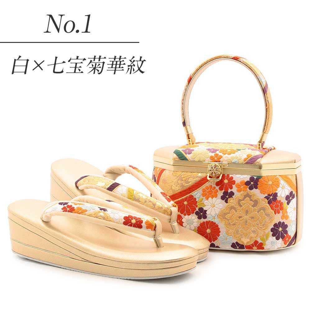 銀白洋菊 花柄和装用バッグと草履セット 草履バッグセット 銀/白 帯地 洋菊 中国製 | 大人和装,婦人和装小物