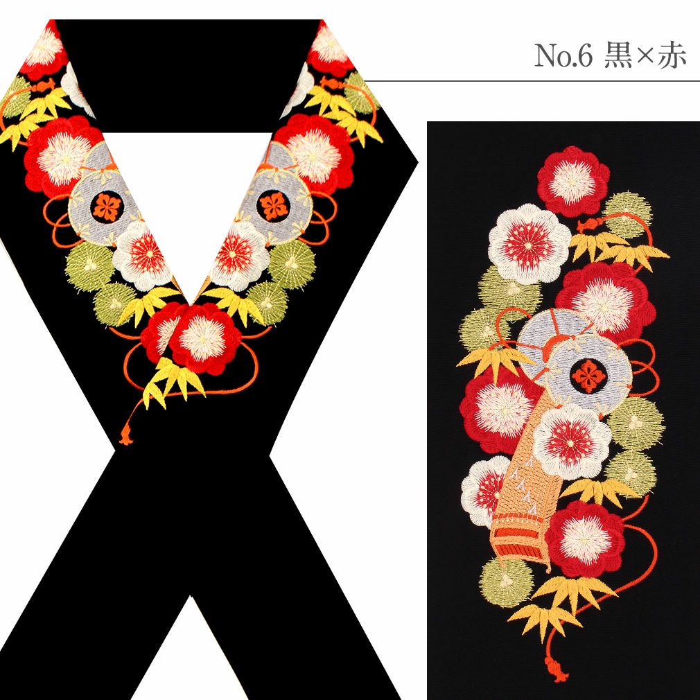 好評再入荷！★成人式★振袖半衿・アンティーク古典【シルエリー／黒・雪輪×花】 NISHIORI 白金 くすみカラーの 刺繍 半衿 豪華 華やか 洋風和柄 日本製