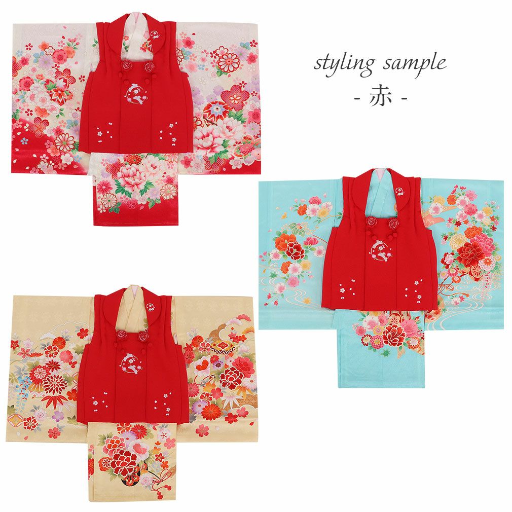 七五三 着物 3歳 女の子 被布 単品 ＜ウサギ 桜刺繍・地紋入り＞