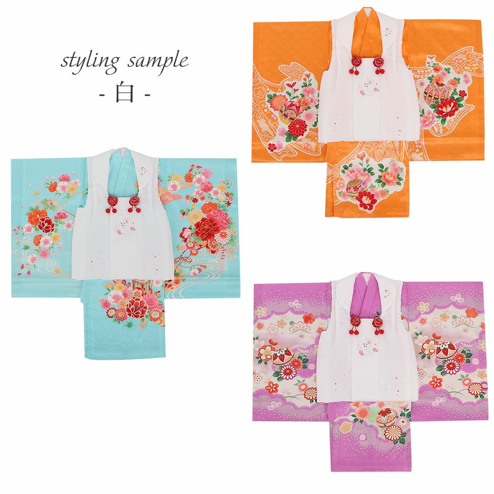 七五三 着物 3歳 女の子 被布 単品 ＜ウサギ 桜刺繍・地紋入り＞