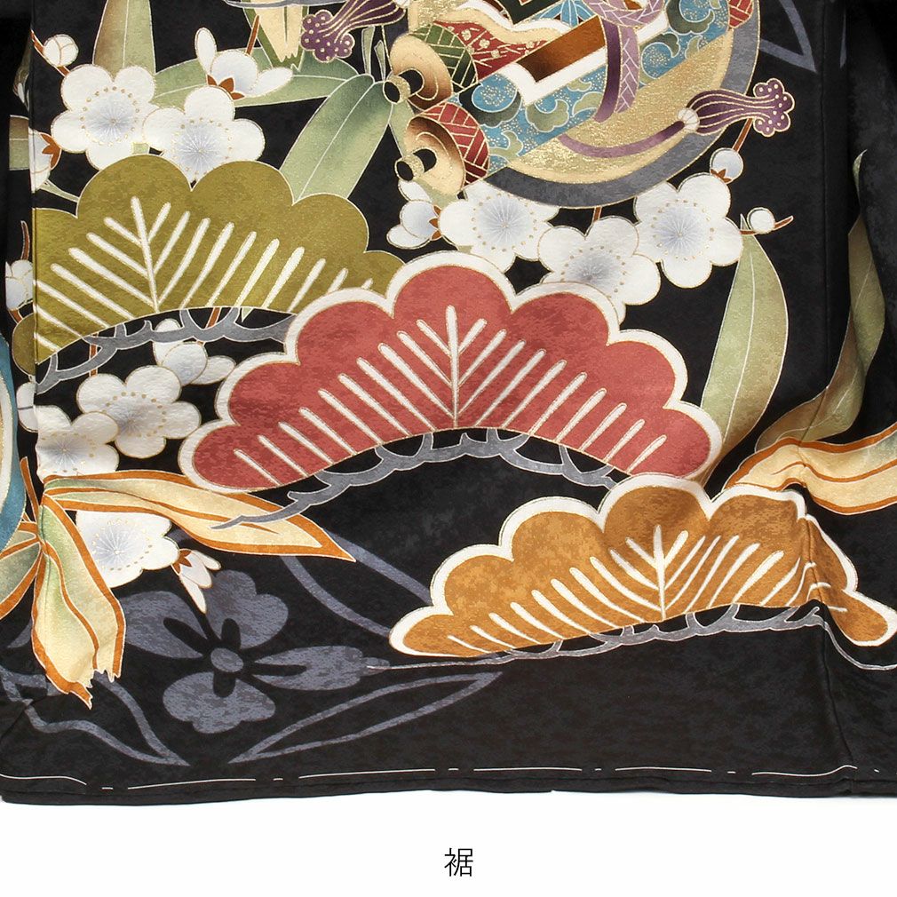 お宮参り 着物 男の子 産着 祝い着 黒 鷹 宝尽くし 松竹梅 刺繍 七宝