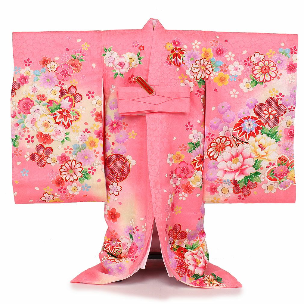 お宮参り 着物 女の子 産着 祝い着 ピンク まりに牡丹 桜 正絹 のしめ お宮参り 着物 女の子 産着 祝い着 ピンク まりに牡丹 桜 正絹 のしめ