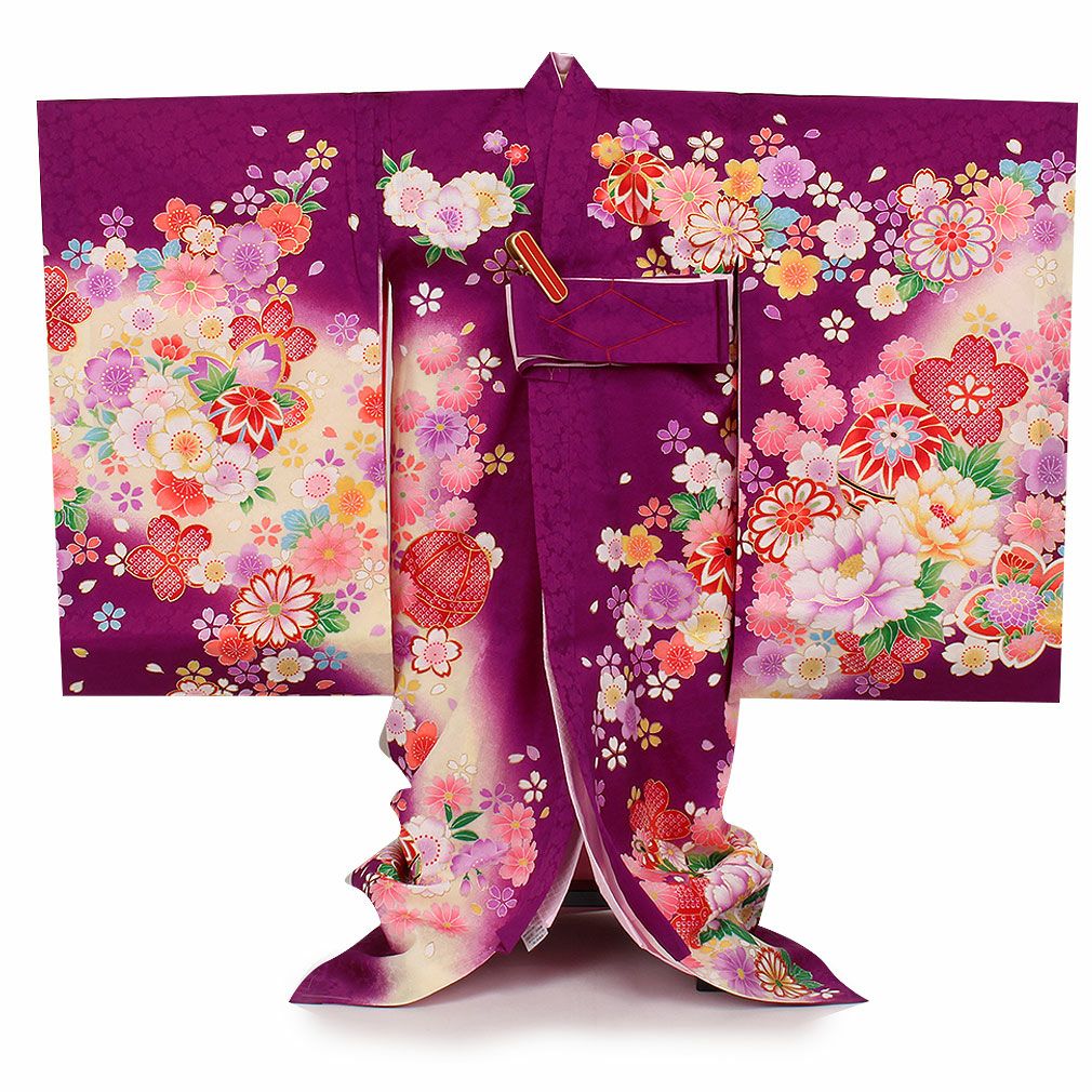 お宮参り 着物 女の子 産着 祝い着 紫 八重桜に鼓 正絹 のしめ 掛け着