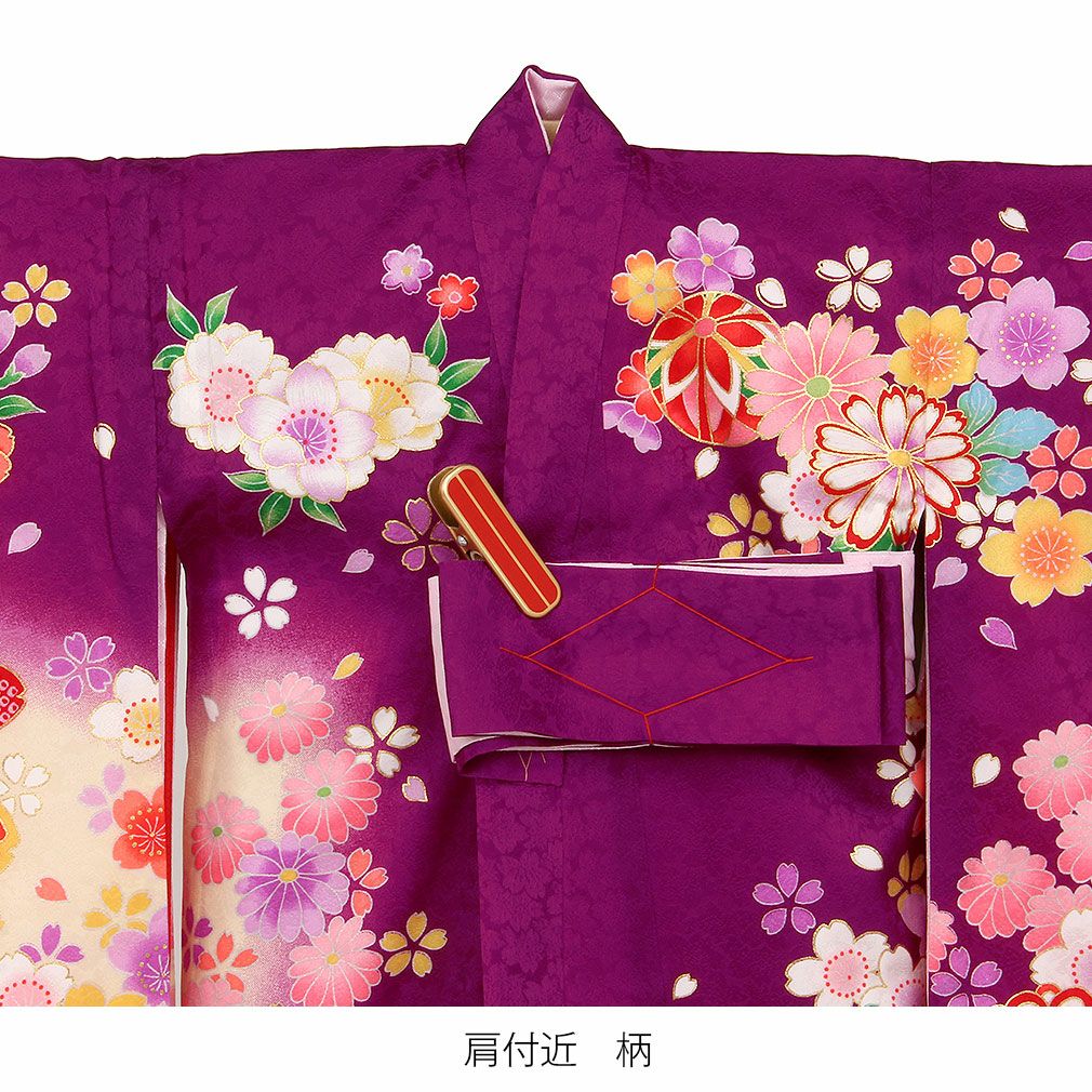 お宮参り 着物 女の子 産着 祝い着 紫 八重桜に鼓 正絹 のしめ 掛け着