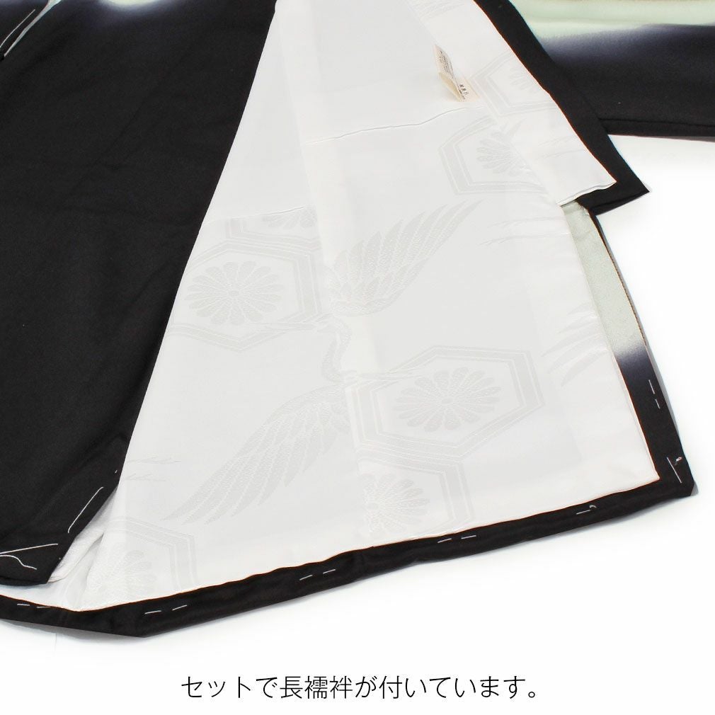 お宮参り 着物 男の子 産着 祝い着 黒 親子鷹 鷹 松 刺繍 金彩 正絹 の