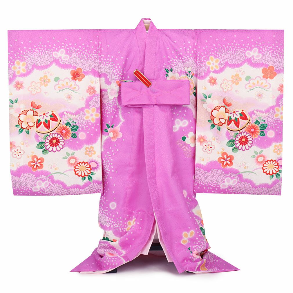 お宮参り 着物 女の子 産着 祝い着 紫 鞠 牡丹 桜 菊 正絹 のしめ 掛け