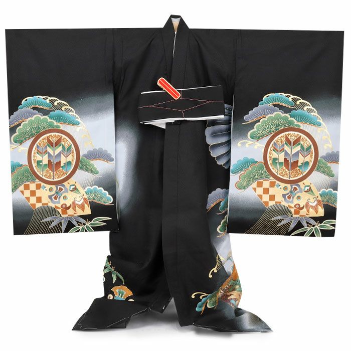 お宮参り着物男の子絹正絹掛け着産着黒鷹宝船軍配小槌鶴松竹梅宝尽くし吉祥紋友禅金彩新品日本製販売購入きもの祝い着のしめ初着祝着一つ身服装赤ちゃんベビー
