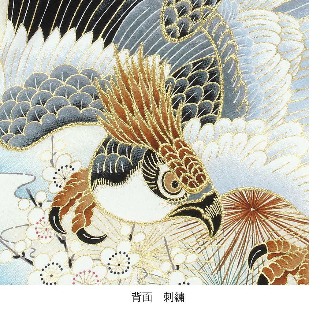 お宮参り 産着 男児 正絹 のしめ 綸子 金刺繍 鷹 虎 白地 NO33636 正絹] お宮参り 男の子 初着 産着 鷹に巻物と宝船 黒 金 のしめ 一つ身