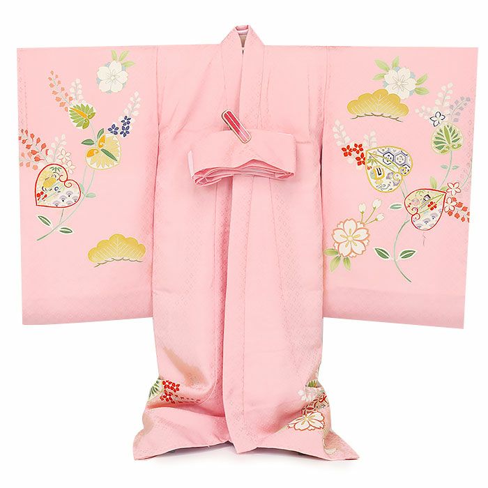 お宮参り 着物 女の子 産着 祝い着 桃 金 橙 カラシ 緑 白 葵 宝尽くし