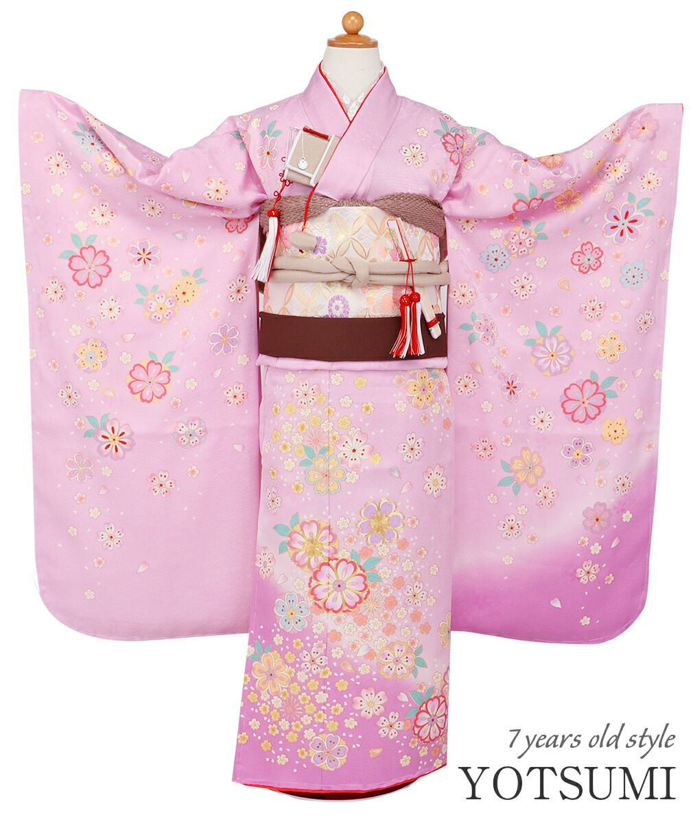 七五三》 四つ身着物3点セット 着物+長襦袢+重ね衿 ＜ピンク ／桜＞ 7