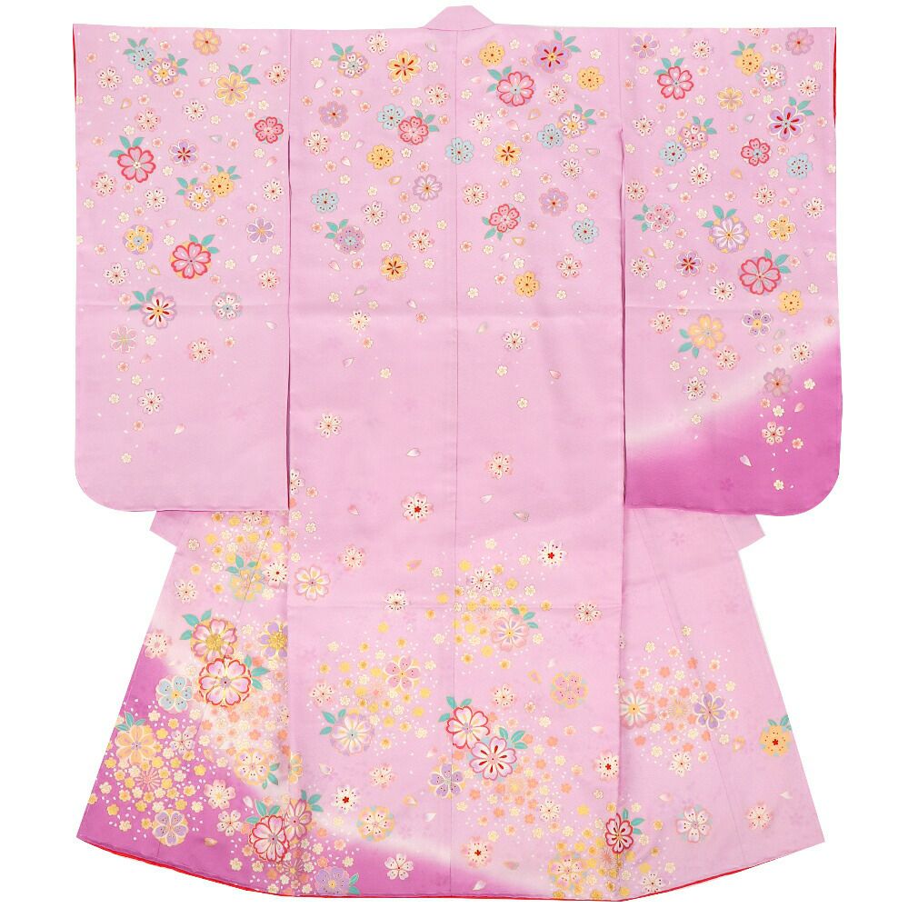 七五三》 四つ身着物3点セット 着物+長襦袢+重ね衿 ＜ピンク ／桜＞ 7