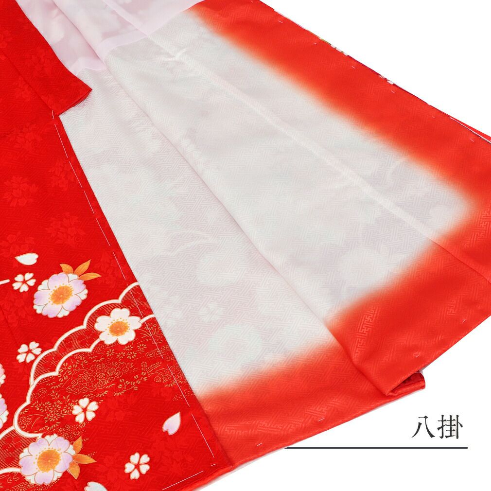 七五三》 四つ身着物3点セット 着物+長襦袢+重ね衿 <赤 /鞠 牡丹> 7 七五三》 四つ身着物3点セット 着物+長襦袢+重ね衿 <赤 /鞠 牡丹> 7