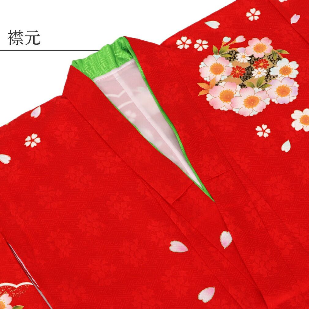 七五三》 四つ身着物3点セット 着物+長襦袢+重ね衿 ＜赤 ／鞠 牡丹＞ 7