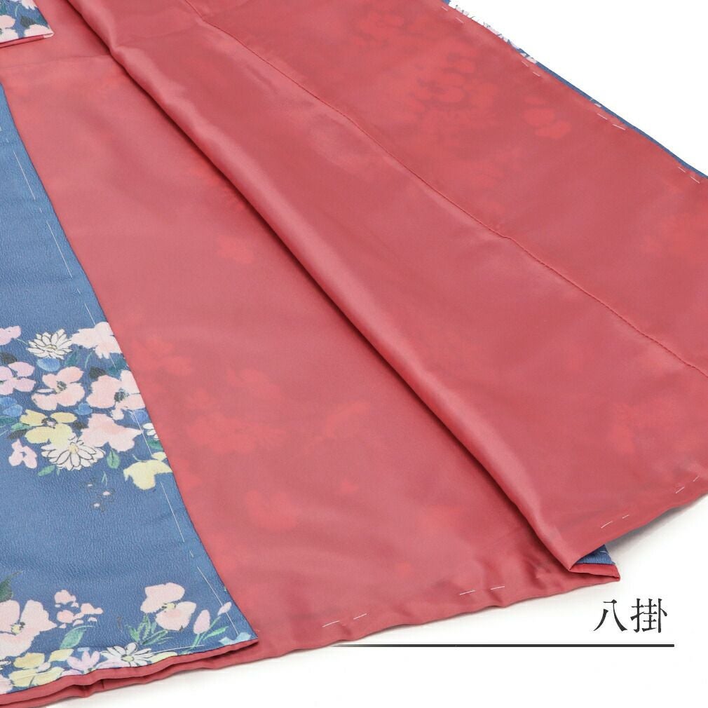 七五三》 四つ身着物3点セット 着物+長襦袢+重ね衿 ＜青藤 ／小花 小鳥