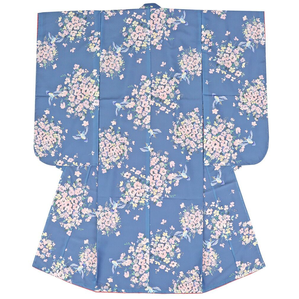 【新品】青色 えんじ色　花柄 蝶模様 着物 七五三　絹　3歳　三ツ身きもの 楽天市場】七五三 着物 7歳 四つ身 単品 女の子 着付けマニュアル付き