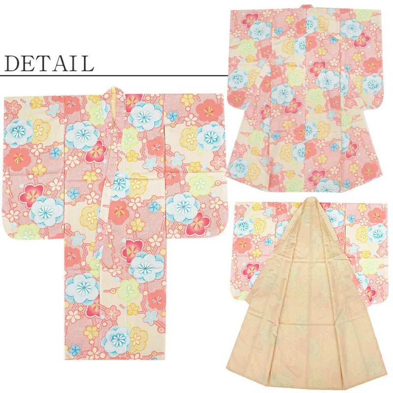 七五三薄紅四つ身四ツ身きもの着物7歳七歳おんなのこ伊達衿小花鹿の子吉祥紋くすみレトロモダンセット衣装小物和装子供用ニュアンスカラー