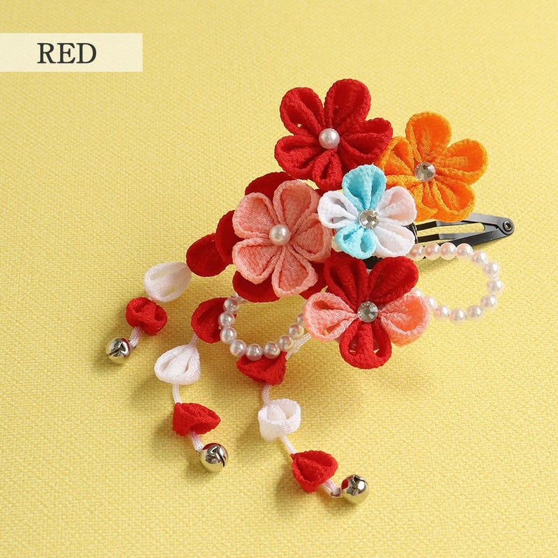 七五三髪飾り3歳7歳女の子1点セット赤ピンククリップ簡単つまみ細工