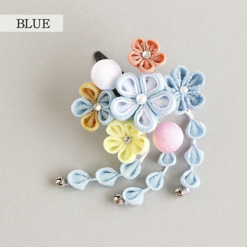 七五三髪飾り3歳7歳女の子1点セットブルーピンククリップ簡単つまみ細工
