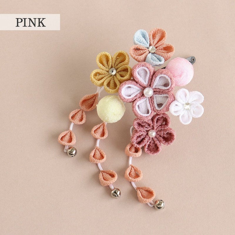 七五三髪飾り3歳7歳女の子1点セットブルーピンククリップ簡単つまみ細工