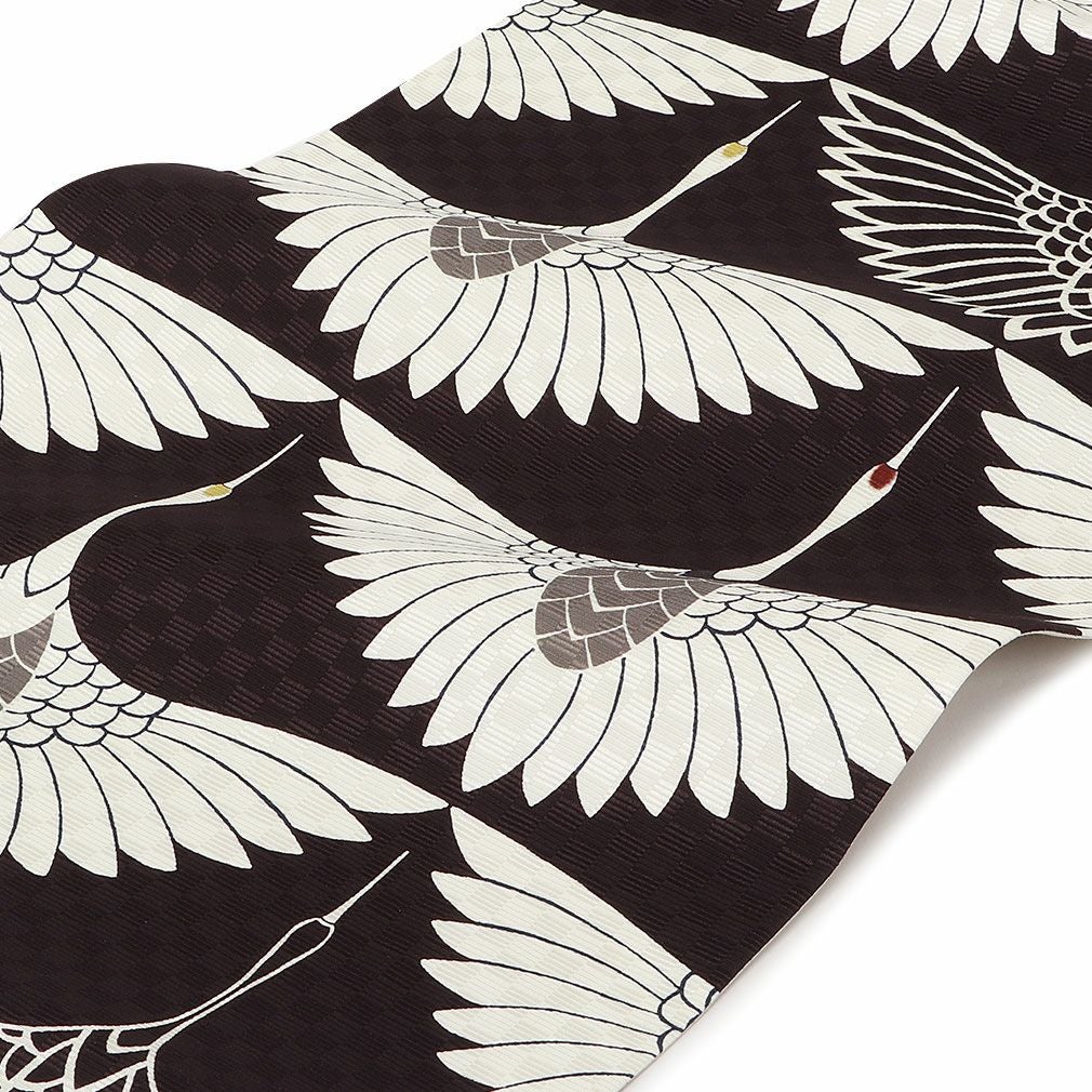 【Q3380】ＡＡお仕立て上がり正絹袋帯　黒地に花、鳥模様 NISHIORI 西陣 帯 袋帯【花柄 ブラック 黒 ゴールド 桜】 西陣織 お
